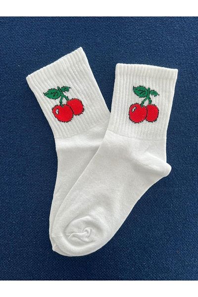 Touz Unisex White College Socks - Chouze Cherry