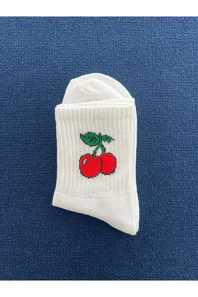 Touz Unisex White College Socks - Chouze Cherry
