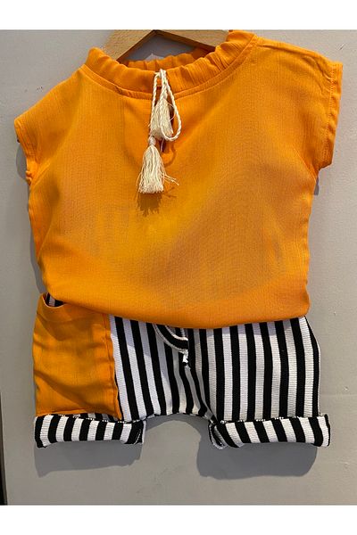 bohemiankids baby wear Orange Top Striped Bottom Set