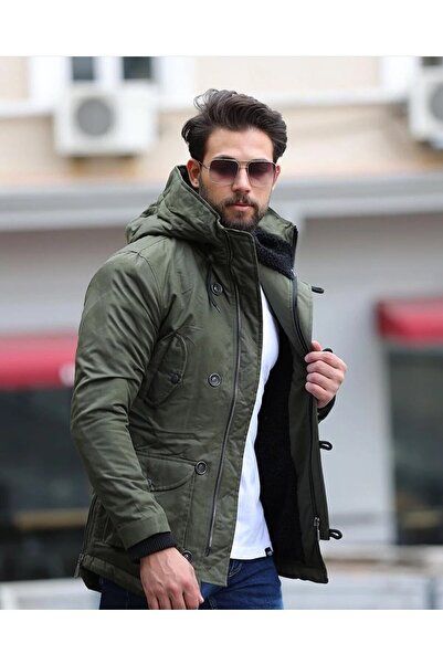 alaska the last frontier Alaska Slim Fit Water and Cold Resistant Hooded Short Parka Coat--khaki--