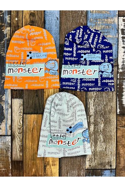 Esterella Baby Boy /monster Written/ Baby Hat-beret/combed cotton Hat 3 Pieces