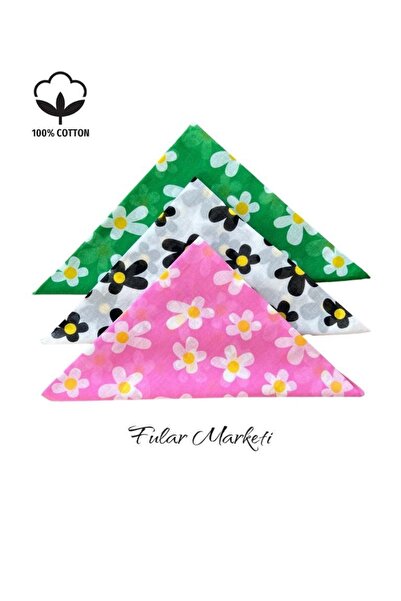Fular Marketi 100% βαμβάκι 3 τεμάχια με σχέδιο Daisy Benetton Πράσινο, Ροζ, Λευκό