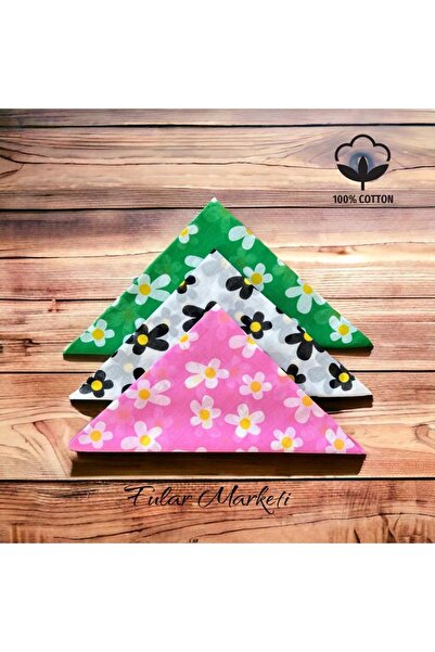 Fular Marketi 100% βαμβάκι 3 τεμάχια με σχέδιο Daisy Benetton Πράσινο, Ροζ, Λευκό