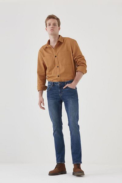 Pantamo Jeans Сини тънки прави мъжки дънки Pantamo със среден тон, изтъркани