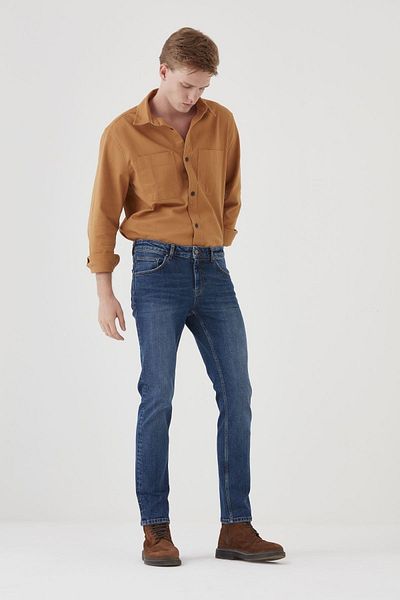 Pantamo Jeans Сини тънки прави мъжки дънки Pantamo със среден тон, изтъркани