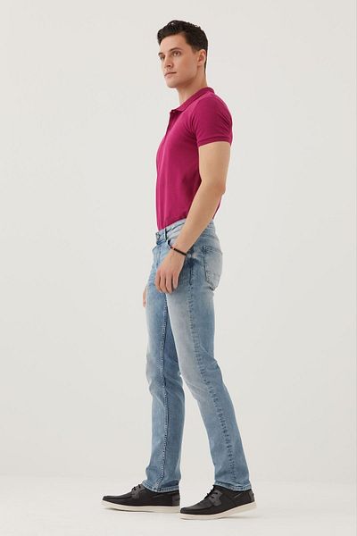 Pantamo Jeans Ανδρικό τζιν ανοιχτόχρωμο ταλαιπωρημένο πράσινο μπλε λεπτό ίσιο