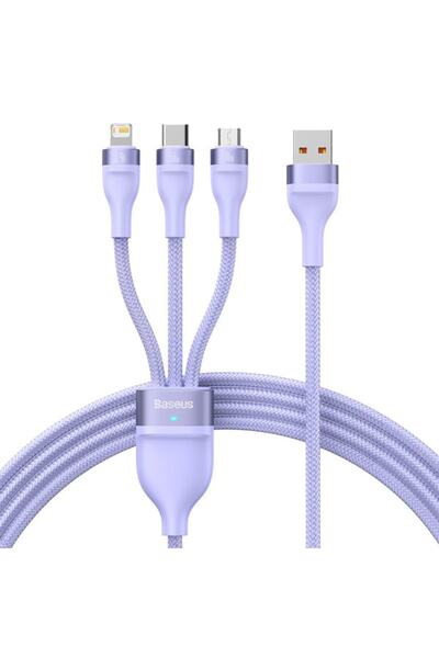 Baseus Seria Flash? 66w 3in1 Iphone Type-c Hızlı Şarj Kablosu 1.2m Mor