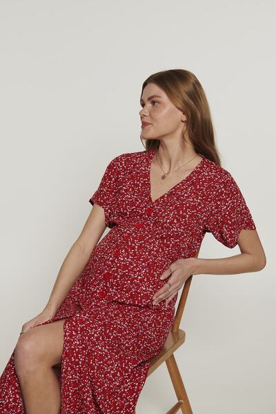 LYN MAMA Wesley Kırmızı Hamile Elbise