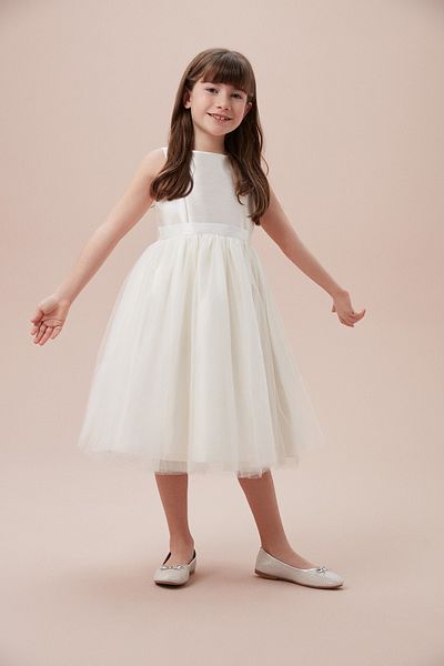 Oleg Cassini Boat Neck Children's Dress with Tulle Skirt