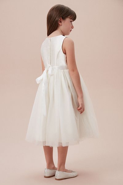 Oleg Cassini Boat Neck Children's Dress with Tulle Skirt