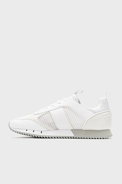 EA7 Men's Mesh Stripe Logo Lace-Up White-silver Sneaker X8x027 Xk050-00175