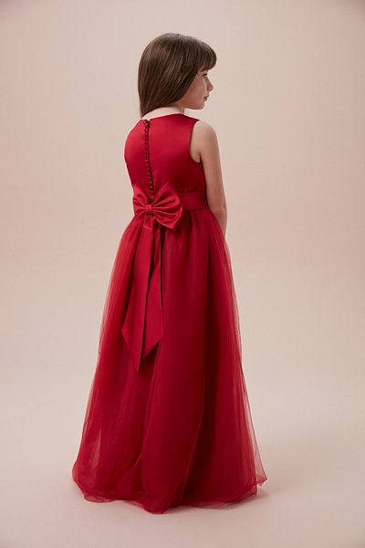 Oleg Cassini Red Boat Neck Long Children's Dress
