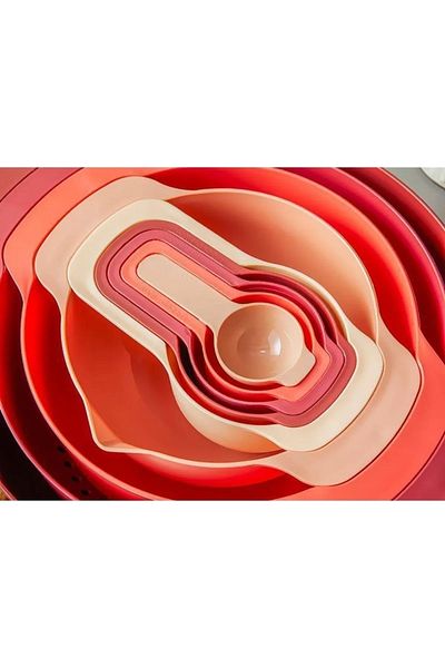English Home 9 Pieces Mix Me Plastic Mixing Bowl - 31 Cm Red