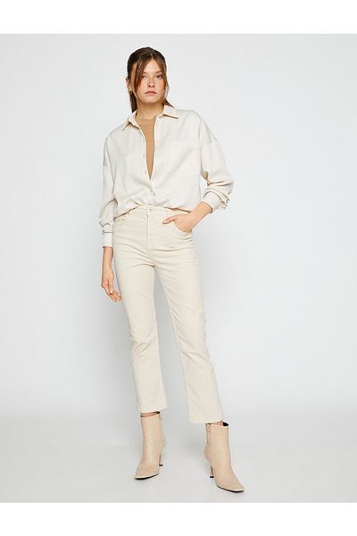 Koton Spanish Crop Leg Velvet Trousers Slim Cut