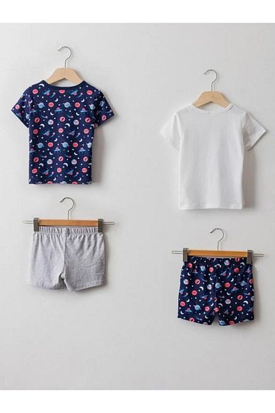 LC Waikiki Crew Neck Short Sleeve Printed Cotton Baby Boy Pajama Set