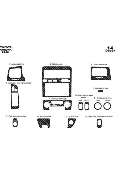 meriç cockpit design ميريتش ®   تويوتا كورونا تنجيد صندوق اليد الأمامي أسود ل...