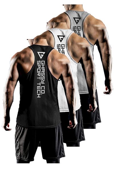 GHASSY CO. مجموعة من 3 قطع من ملابس رياضية للرجال ذات مقاس Y-back Gym واللياقة البدنية Gym-101