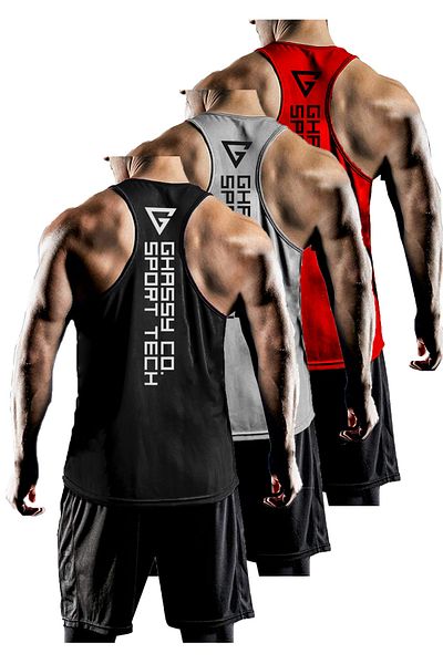 GHASSY CO. مجموعة من 3 قطع من ملابس رياضية للرجال ذات مقاس Y-back Gym واللياقة البدنية Gym-101