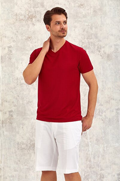 SMILE Gimaldo V-Neck T-shirt - Claret Red