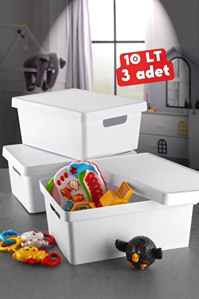 Open Home Concept 10 Lt. Kapaklı Kutu 3 Adet Beyaz