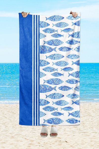 milroma Mi̇lroma Blue Fish Patterned Sea and Beach Towel