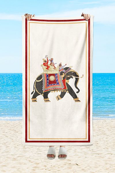 milroma White Sea and Beach Towel with Ethnic Elephant Pattern - Milroma