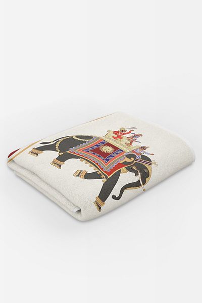 milroma White Sea and Beach Towel with Ethnic Elephant Pattern - Milroma