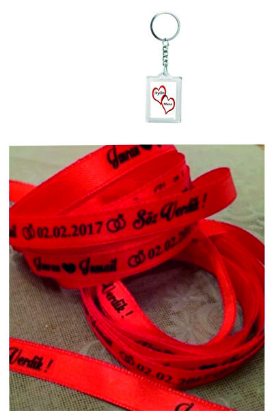 HEDİYE35 Söz & Nişan Yüzük Kurdelesi, Isimli Kurdele Baskı Anahtarlık Hediye