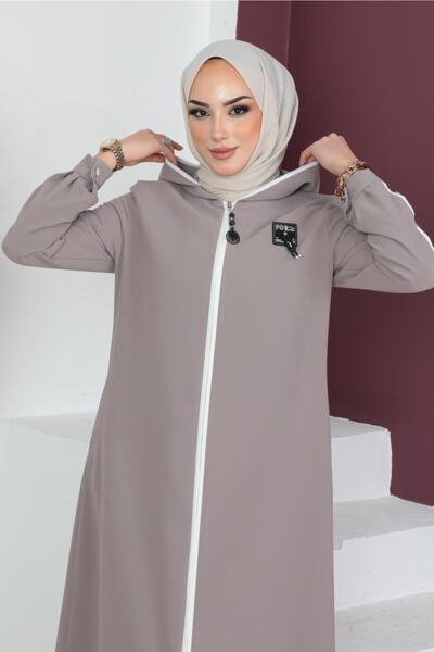 benguen 920 Embroidery Detailed Hijab Abaya Mink