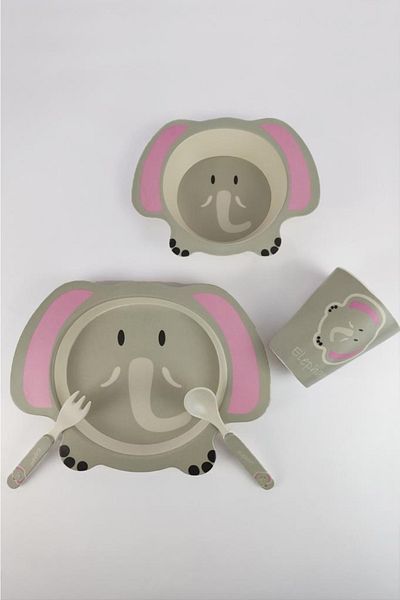 Digithome 5 Piece Bamboo Food Dinner Set Elephant Patterned – Thn30500 C1-1-18