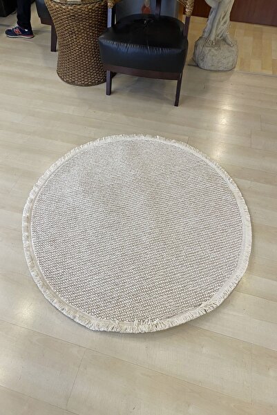 Eko Halı Soraya Motto Halı Mot Plaın Beıge Bej Yuvarlak Halı 120*120 Cm