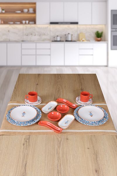 Keramika Orange Koi 2-Piece 13 Piece Breakfast Set