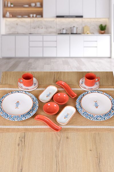 Keramika Orange Koi 2-Piece 13 Piece Breakfast Set