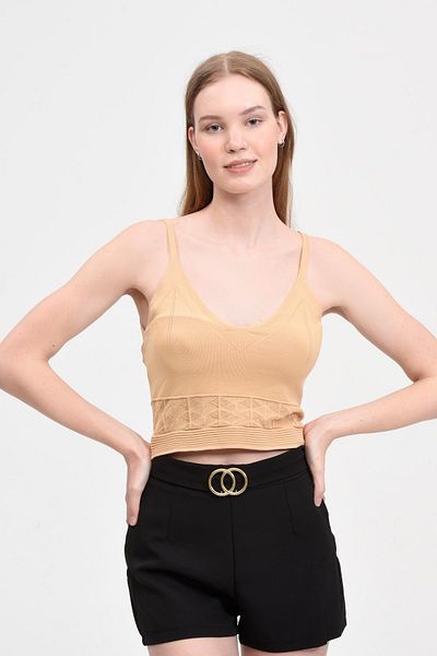 Fanori Woman Πλεκτό εσώρουχο με λουράκι Crop Rope Camel Color