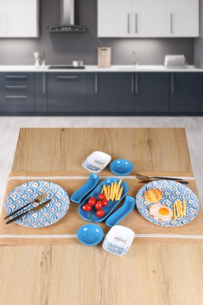Keramika 9 Piece Breakfast Set for 2 People - Koi Blue