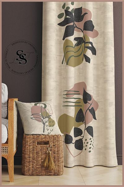 SasoHome Catifea cu Motiv Frunze Roz Verde 140 X 270 Cm Calitate - Cortina de Fundal Imprimata Digital