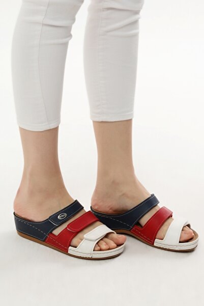 Fatex شبشب صيفي يومي بشريط فيلكرو باللون الأبيض والأحمر والأزرق للسيدات