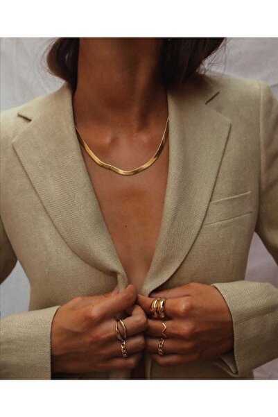 BORENO Çelik Üzeri 14 Ayar Altın Kaplama İtalyan Zincir Kolye