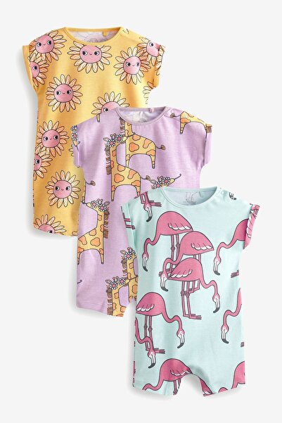 Next Baby % 100 Pamuklu 3’lü Set Hayvan Desenli Romper