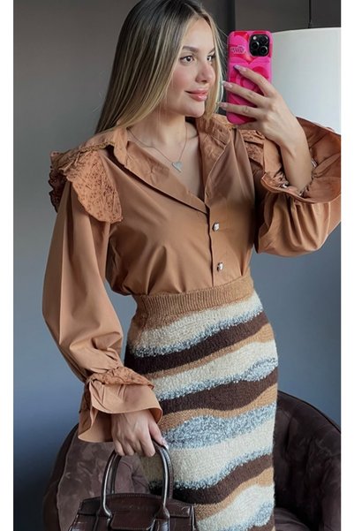zagasa Chloe Kolları Ve Yakası Detaylı Kahve Gömlek