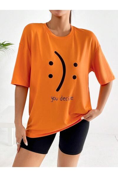 Keywest Narandžasta "Ti odlučuješ" Štampano Oversize kroj Žene T-shirt - okru...