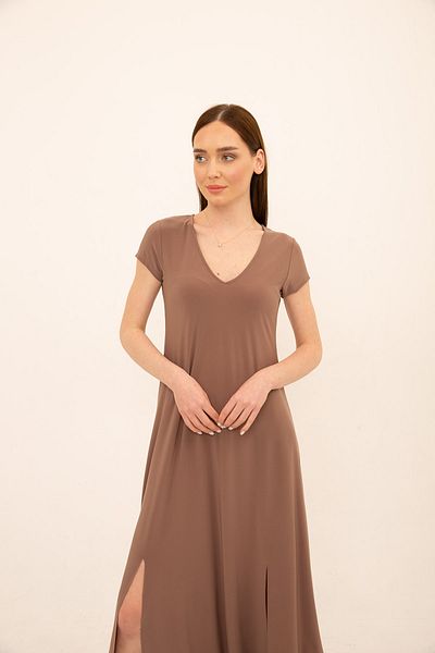 Laranor Μακρύ φόρεμα με λαιμόκοψη V με σχισμή βιζόν