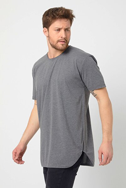 AMAZING CRASH Basic Men's Crew Neck Long Fit Skirt Ribbed T-shirt