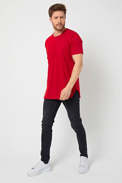 AMAZING CRASH Basic Men's Crew Neck Long Fit Skirt Ribbed T-shirt