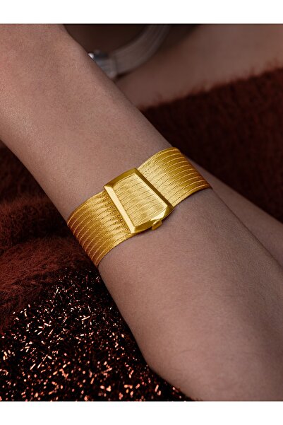 Black Sea Port 11 Sıra Trabzon Hasırı Gümüş Üzeri Altın Kaplama Bilezik - Kelepçe