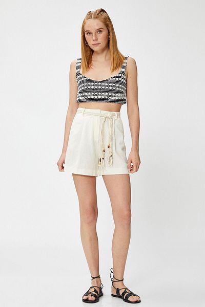 Koton Women's Melis Ağazat X - Pocket Belted Linen Blend Shorts 3sak40133ew