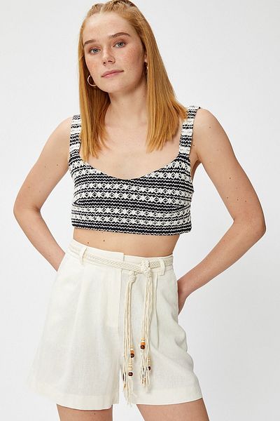 Koton Women's Melis Ağazat X - Pocket Belted Linen Blend Shorts 3sak40133ew