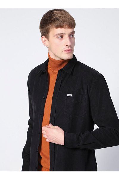 WRANGLER تي شيرت رجالي أسود بياقة قميص - W5a14a100_corduroy