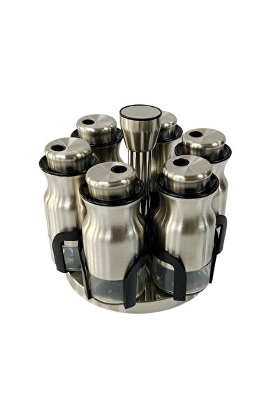 By Hanedan طقم توابل سطح المكتب باللون الرمادي من إينوكس مع حامل دوار