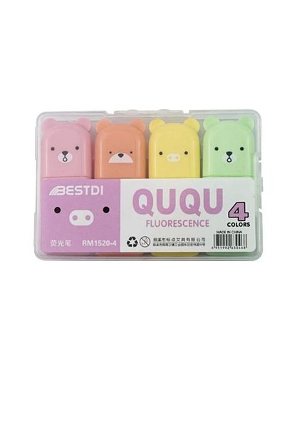 NaSaDAN Cat Model 4 Colors Mini Highlighter with Pencil Case